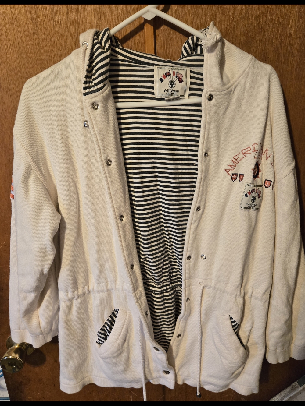 Women’s Cream Hooded Sweat Jacket with Striped Lining American Cup USA
